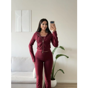 Üçlü Garnili Hırkalı Takım - BORDO