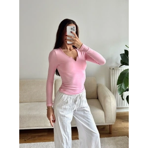 V Detay Sandy Bluz - PEMBE