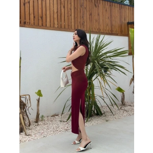 V Yaka Pencere Detay Elbise - BORDO