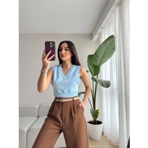 V Yaka Süveter - MAVİ