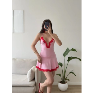 Valentina Dantel Detaylı Mini Elbise - PEMBE