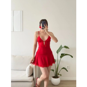 Valentina Dantel Detaylı Mini Elbise - KIRMIZI