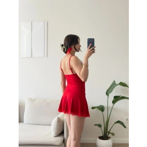 Valentina Dantel Detaylı Mini Elbise - KIRMIZI