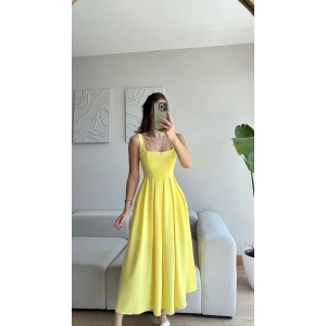 Valeria Kare Yaka Midi Elbise - SARI