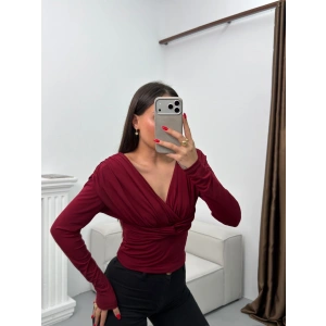 Vatkalı Drapeli Bluz - BORDO