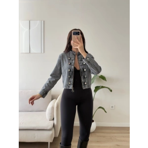 Vintage Düğmeli Denim Ceket - FÜME