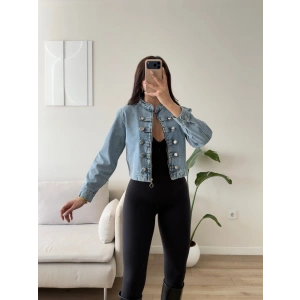 Vintage Düğmeli Denim Ceket - MAVİ