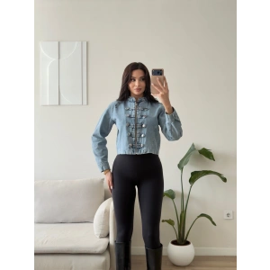 Vintage Düğmeli Denim Ceket - MAVİ