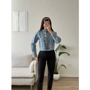 Vintage Düğmeli Denim Ceket - MAVİ