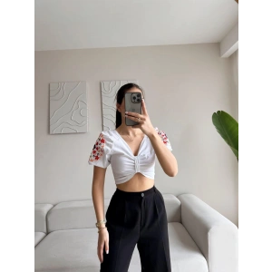 Vintage Karpuz Kol Crop - BEYAZ