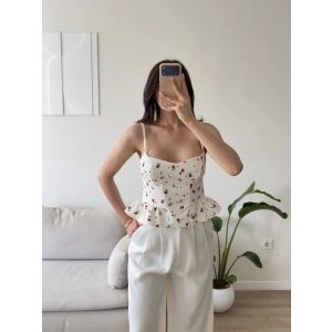 Volanlı Askılı Premium Büstiyer - ÇİÇEK DESEN