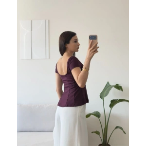 Volanlı Oval Yaka Bluz - MÜRDÜM