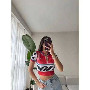 Woman Baskılı Crop Bluz