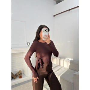 Yan Kuşak Detay Bluz - KAHVE