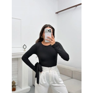 Yan Kuşak Detay Bluz - SİYAH