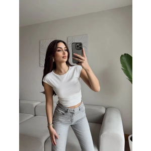 Yan Lastik Crop - BEYAZ