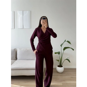 Yan Tokalı Kruvaze Takım - BORDO