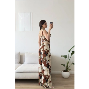 Yaprak Desen Palazzo İkili Takım - KAHVE
