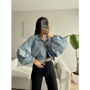 Yarasa Balon Kol Denim Ceket - AÇIK MAVİ