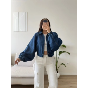 Yarasa Balon Kol Denim Ceket - KOYUMAVİ