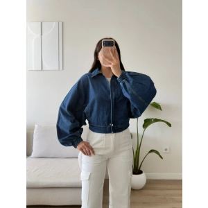 Yarasa Balon Kol Denim Ceket - KOYUMAVİ