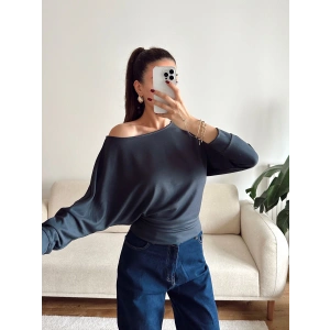 Yarasa Kayık Yaka Bluz - FÜME