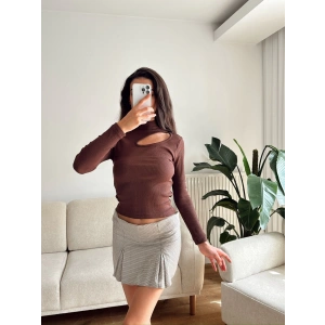 Yarım Balıkçı Omuz Damla Bluz - KAHVE