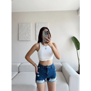 Lazer Kesim Denim Şort - KOYU MAVİ