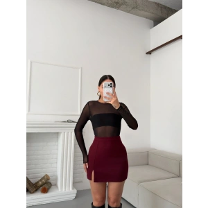 Yırtmaçlı Kalem Etek - BORDO