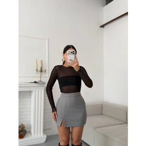 Yırtmaçlı Kalem Etek - GRİ