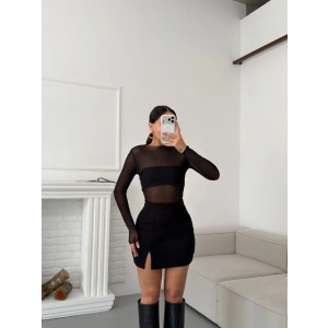 Yırtmaçlı Kalem Etek - SİYAH