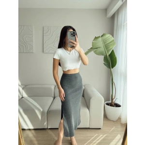 Yırtmaçlı Kaşkorse Etek - ANTRASİT