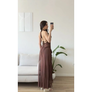 Yırtmaçlı Mayo Pareo Takım - KAHVE