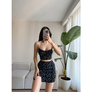 Zincir Askılı Şortlu Etek Takım - SİYAH