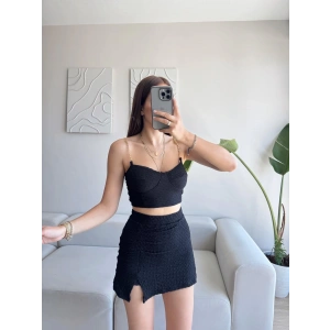 Zincir Crop & Şortlu Etek Takım - SİYAH