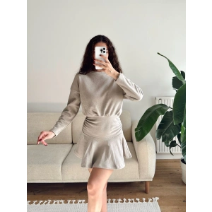 ZR Büzgülü Selanik Elbise - BEJ