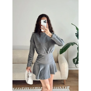 ZR Büzgülü Selanik Elbise - GRİ