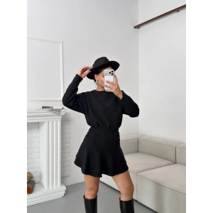 ZR Büzgülü Selanik Elbise - SİYAH