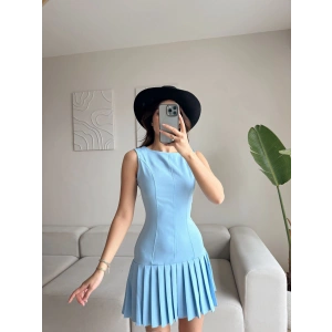 ZR Eteği Pileli Elbise - MAVİ