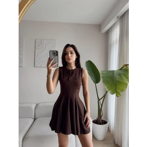 ZR Fiyonklu Kloş Elbise - KAHVE