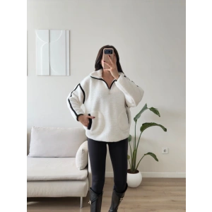 ZR Kontrast Teddy Sweat - BEYAZ