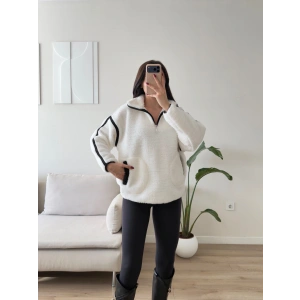 ZR Kontrast Teddy Sweat - BEYAZ