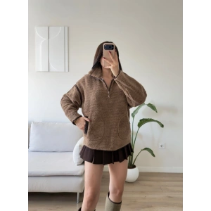 ZR Kontrast Teddy Sweat - KAHVE