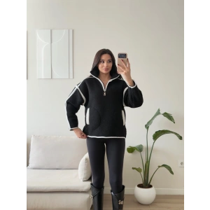 ZR Kontrast Teddy Sweat - SİYAH