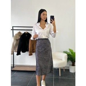 ZR Leopar Uzun Saten Etek - FÜME