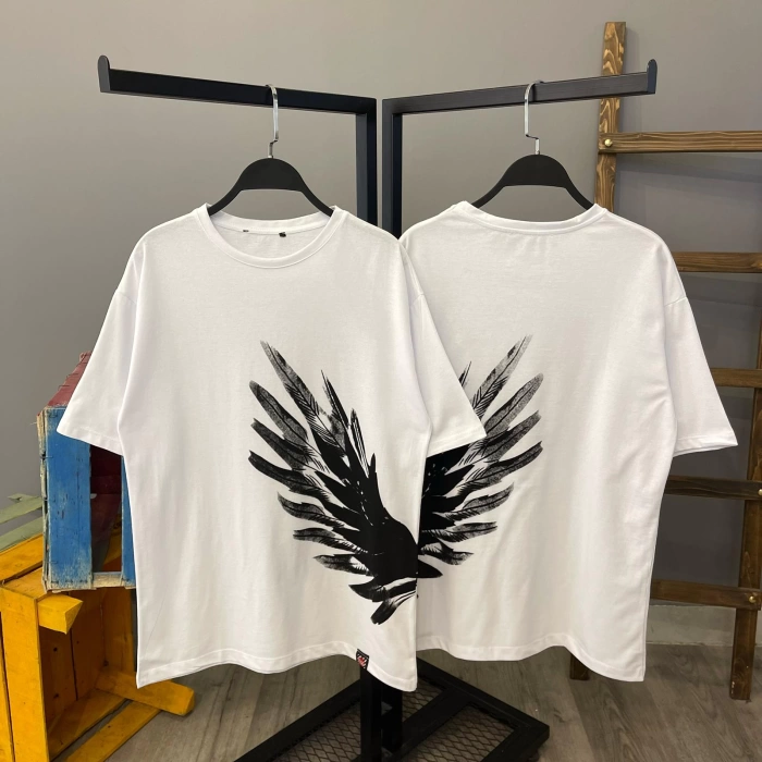 Sırt Baskı Oversize T-shirt-Beyaz