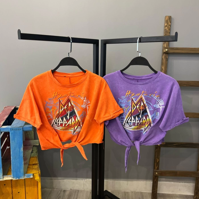 Hysterie Bel Detay Crop-Turuncu