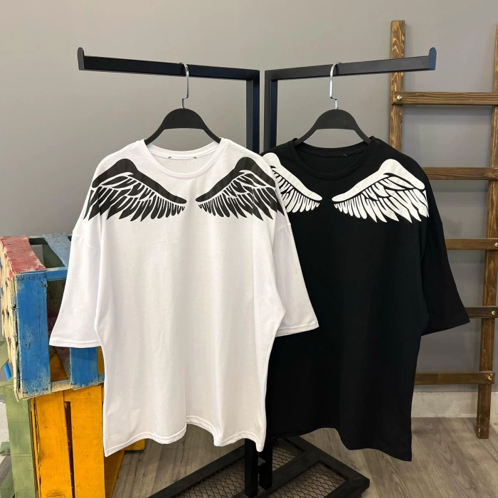 Kanat Baskılı Oversize T-shirt -Beyaz
