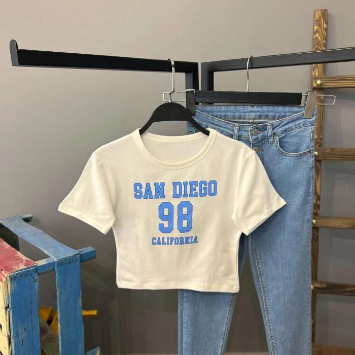 San Diego Crop T-shirt-Beyaz