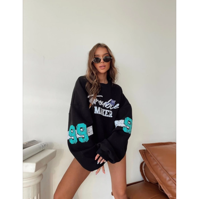Trouble Maker Unisex Oversize Sweat-SİYAH
